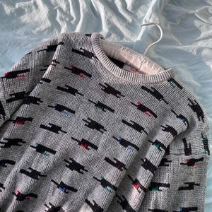 Unisex Gray Abstract Mod Oversized Vintage Thick Sweater